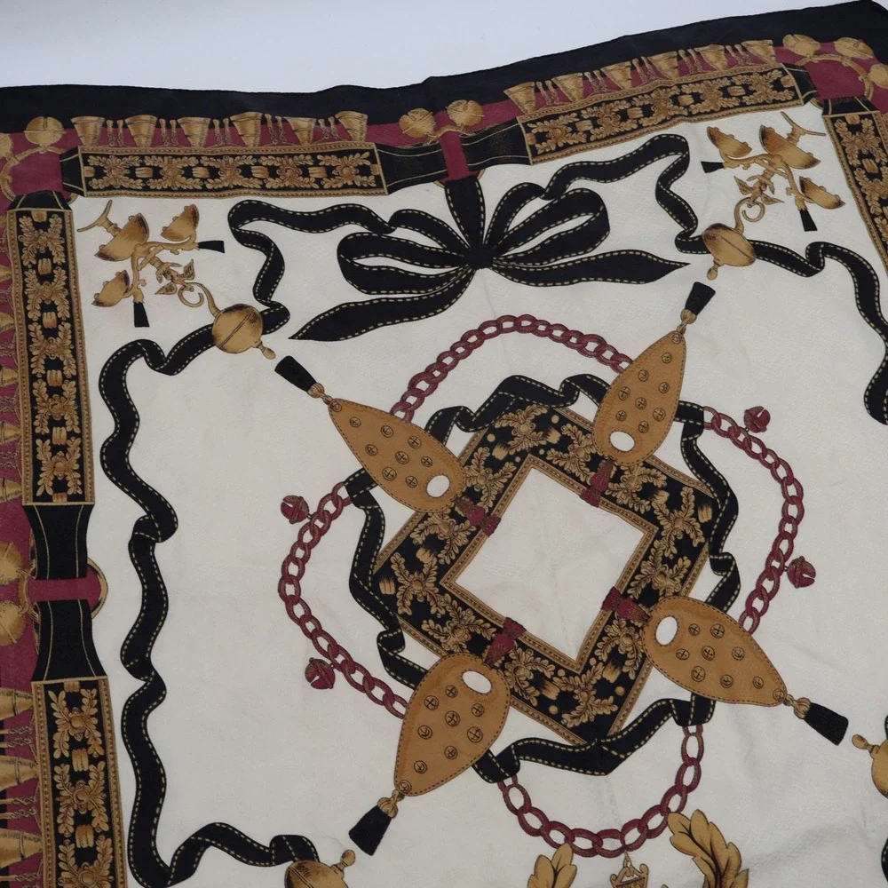 Adrianna Papell Scarf Womens OS Cream Black Gold Equestrian Bell Crest Square